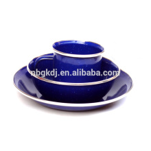 Alta qualidade esmalte caneca / placa / tigela conjuntos com cor azul brilhante